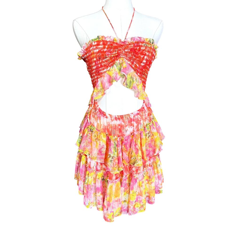 Rococo Sand Floral Mini Handmade Dress Ruffles All Over Size M Viscose Blend